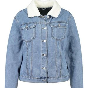 NWT Missguided Plus Size Curve Denim Faux Sherpa Lined Shacket Jacket SZ 18